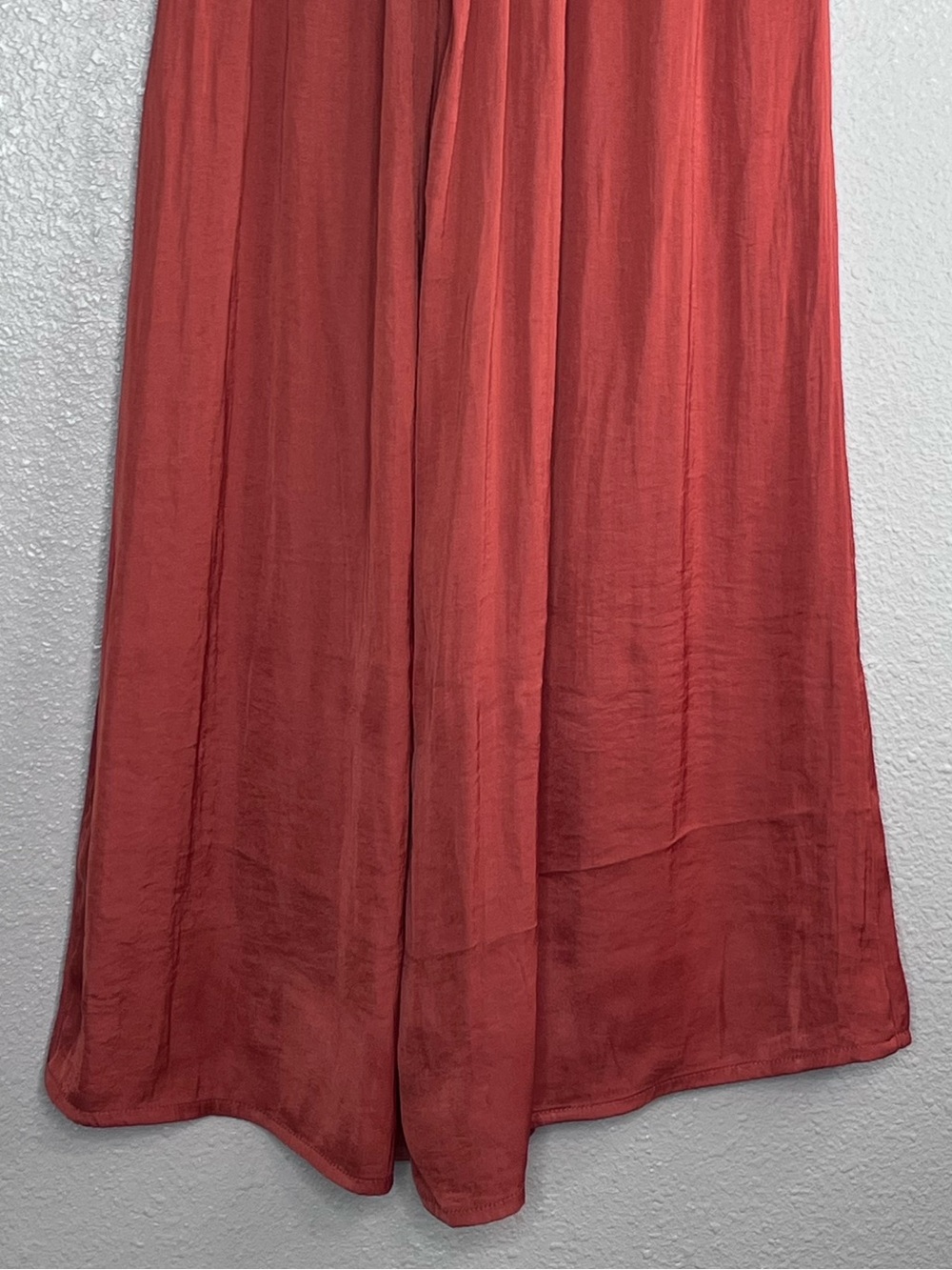 Zara Sz XS Rust Boho Pleated Satin Wide-Leg Pants - Picture 7 of 16